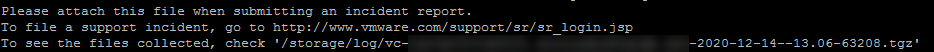 vc-support output showing the bundle path