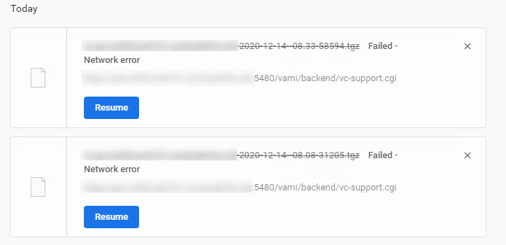 Network error while downloading the support bundle