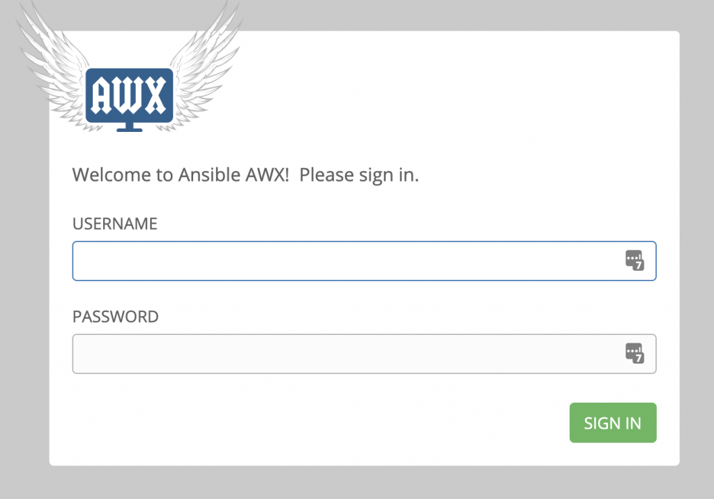 AWX login screen