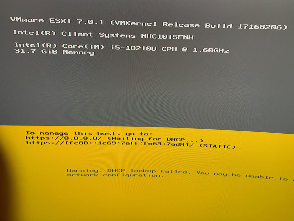 NUC booted into the ESXi installer